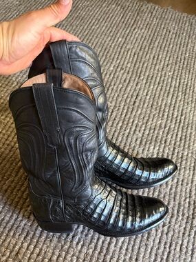 Men's Black Caiman Leather Boots - The Dillon